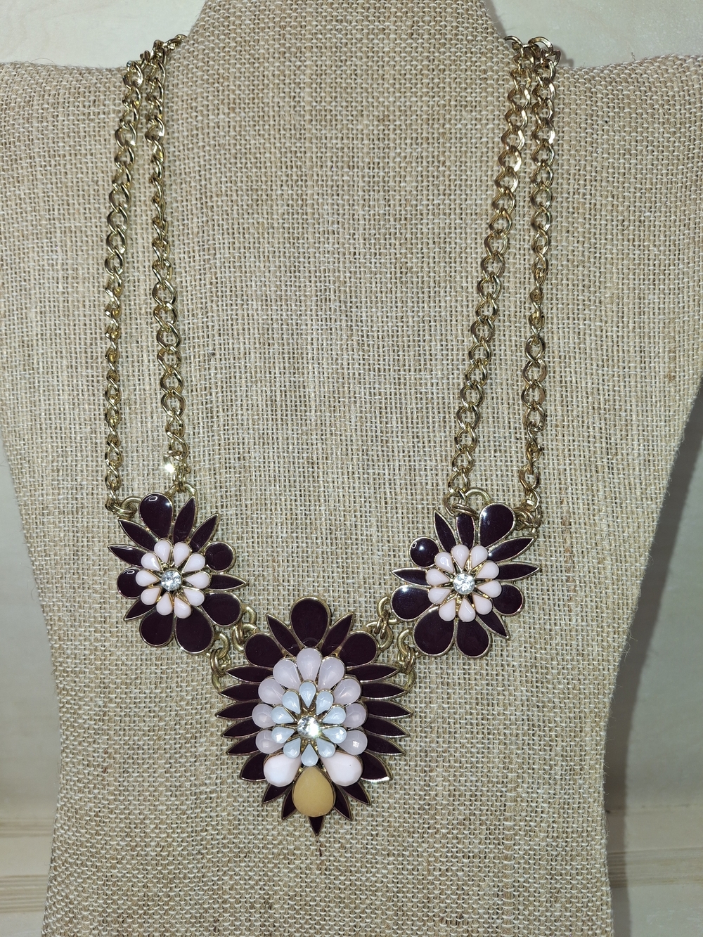 NY Gold-Tone Floral Statement Necklace with Purple and Pink Accents